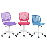 FurnitureR Set mit 3 Schreibtischstühlen, höhenverstellbar, Drehstuhl, Stoffsitz, ergonomischer Arbeitsstuhl, Rosa + Lila + Blau