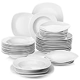 MALACASA, Serie Julia, KLEIN Tafelservice 36 teilig Set Porzellan Geschirrset mit je 12 Speiseteller, 12 Dessertteller, 12 Suppenteller für 12 Personen, Grauweiß