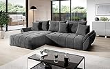 Vigo Velvet Monolith Ecksofa in L-Form 280 cm x 190 cm - Schlafsofa mit Bettkasten - Couch mit Stauraum und Kissen - Sofa mit Schlaffunktion - Ausziehbares Schlafsofa - Farbe: Grau (M-92)