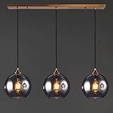 SYUFRE Einkopf-Hängeleuchte, lange Linie, kleine Pendelleuchte, Schlafzimmer, Nachttisch, E27, 3-flammige Glas-Deckenleuchte, verstellbare Hängeleuchte, lange Hängelampe, Glaskugel-Kronleuchter