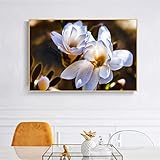 Wanddeko Leinwanddruck moderne Blumen Poster und Kunstdruckee Wand Bilder LeinWandbild Magnolienweiß dekorative Bilder für Wohnzimmer Büro Dekoration 20x30cm x1 Rahmenlos