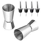 AFASOES 2 Stück Barmaß mit 4 Stück Flaschenausgießer Kleiner gin cl Messbecher Rostfreier Edelstahl Cocktail Maß Jigger Doppelmaß für Bar Party Gin Wein Cocktail Drink Shaker Cocktailmixer (20/50ml)
