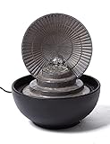 SEINHIJO Zimmerbrunnen Innen Brunnen Feng Shui Wasserfall Tisch Büro Wasserspiel Außen Terrasse Dekor Geschenk mit LED Beleuchtung Drehender Kugel 28cm