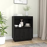 TEKEET Home Furniture Sideboard Schwarz 60x34x75cm Massivholz Kiefer