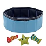 Swimmingpool Schwimmbecken für Katzen Katzenpool Katzenplanschbecken Katzenbadewanne, Faltbarer -Katzen-Pool aus PVC, rutschfest verschleißfest Ø30x10cm, blau