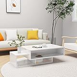 FAMIROSA Couchtisch Hochglanz-Weiß 105x55x32 cm Weiss Hochglanz Kleiner Couchtisch Tisch Wohnzimmer Spanplatte