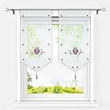 HeichkelL Voile Scheibengardinen Eule Muster Transparente Bestickte Bistrogardine mit Quaste Fenster Gardinen Tunnelzug Panneaux Kurzstores Grau BxH 40x60 cm 2 Stück