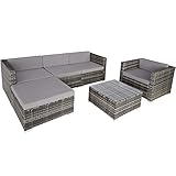 TecTake hochwertiges Polyrattan Lounge Set, Luxus Outdoor Gartenmöbel inkl. Sitz- und Rückenkissen, Balkon Möbel/Rattan Gartenmöbel Set mit Sofa, Sessel und Tisch - grau