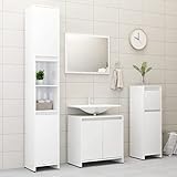 JUNZAI 4-TLG. Badmöbel-Set, Badezimmer Möbel, Waschtisch Set, Hochglanz-Weiß Spanplatte