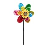 Relaxdays Windrad Blume, dekorativer Blumenstecker, Gartendeko für Balkon oder Terrasse, HBT 74,5 x 37,5 x 14 cm, bunt