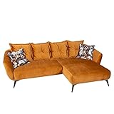 riess-ambiente.de Elegantes Ecksofa Desire 275cm senfgelb Samt mit Zierkissen Retro Stil Sofa Eckcouch Couch