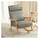 Sessel Stoff Schaukelstuhl Indoor Rocker Mid Century Modern Rocker Glider Chair Gepolsterter Sessel Holzsockel Und Hohe Rückenlehne Für Wohnzimmer Schlafzimmer (Farbe: Grau-1)