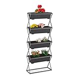 Relaxdays Vertikalbeet, Hochbeet mit 4 Pflanzkästen, HBT: 126 x 51 x 21 cm, Kräuterbeet Garten, Balkon, Terrasse, grau