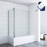 AQUABATOS® 120 x 70 x 140 cm Badewannenfaltwand mit Seitenwand Badewannenaufsatz Duschabtrennung für Badewanne aus 5mm ESG Sicherheitsglas Nano Beschichtung