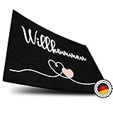 ELBFUCHS® Fußmatte 40x60cm | Willkommen | Schwarz | Nachhaltige Fussmatte Innen- und Außen geeignet | Extra rutschfest und waschbar | Türmatte