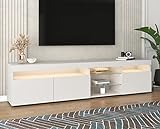 KecDuey 180cm TV Lowboard Hochglanz mit LED-Beleuchtung,Fernsehschrank TV-Schrank TV-Kommode mit 3 Türen & Glasregal 180x35x45cm (Weiß)