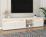 KecDuey 180cm TV Lowboard Hochglanz mit LED-Beleuchtung,Fernsehschrank TV-Schrank TV-Kommode mit 3 Türen & Glasregal 180x35x45cm (Weiß)