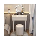 JATIBOSH Eitelkeits-Set mit beleuchtetem Spiegel, Schminktisch mit dimmbarem Licht, mit Trennwand und gepolstertem Hocker, abnehmbar, für Schlafzimmer Studio, schön und großzügig
