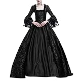 Eauptffy Renaissance Kleid Damen Langes Kleider Länge Partykleid Prinzessin Boden Cosplay Spitze Retro Frauen Frauenkleid Mittelalterhemd Herren Rot Lolita-Halloween-Kleid Patchwork Maxikleid