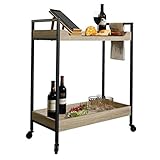 Iron Art Wine Service Cart/Modern Minimalist Mobile Dining Cart/Rolling Bar Cart/Metal Serving Cart with Wood Board/Catering Stora