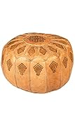 Orientalischer runder Pouf aus Leder ø 55cm Rund 30cm Hoch inklusive Füllung | Marokkanisches Sitzkissen Sitzpouf Kissen Cansu Braun | Marokkanischer Hocker Sitzhocker Fusshocker