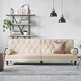 Tidyard Schlafsofa mit Armlehnen Tagesbett Schlafcouch Sofabett Bettcouch Klappsofa Sofa Couch Bettsofa Couchgarnitur Sofagarnitur Bett Polstersofa für Wohnzimmer Schlafzimmer Gästezim Creme Stoff