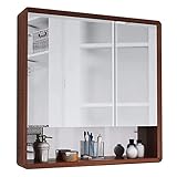 Medizinschrank, Spiegelschrank, Doppeltür-Spiegelschrank, Eichenholz, für Badezimmer, Medizinschrank, Wandmontage, Spiegel mit Regal, Haushalts-Waschtisch-Aufbewahrungsschrank (Farbe: Rot, G