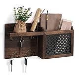 JAZUIHA Schlüsselbrett mit Ablage Holz Wand, Hängend Schlüsselhalter mit Schlüsselhaken & Briefhalter, Vintage Wand Organizer für Schlüsseln Briefen Prospekten für Eingangsbereich