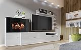 Skraut Home – Wohnzimmermöbel mit elektrischem Kamin – 170 x 290 x 45 cm – LED-Beleuchtungssystem mit Flammeneffekt – neues Olympo-Modell – moderner Stil – weißes Finish