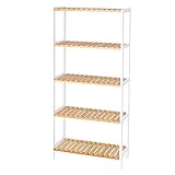 dibea Bambusregal mit 5 verstellbaren Ablageflächen Schuhschrank Badezimmerregal Wohnzimmerregal Standregal Badregal Bücherregal Küchenregal zu Regalwand kombinierbar 60x26x130 cm, naturfarben/weiß