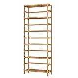 FOREHILL Badregal mit 6 Ablagen Küchenregal stehend Standregal Badezimmerregal schmal Bambusregal verstellbare Regalhöhe Natur 161x60x26 cm