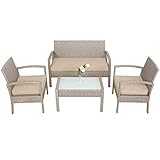 Casaria Polyrattan Lounge Set 5cm Auflagen 5mm Sicherheitsglasplatte 7tlg 2 Sessel 1 Gartenbank Wetterfest Sitzgruppe Gartenmöbel Beige