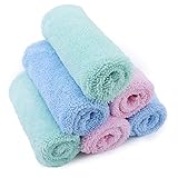 Polyte - Premium-Waschlappen für Babys - hypoallergen & fusselfrei - Mikrofaser - Hellblau, Grün, Rosa - 25 x 25 cm - 6 Stück