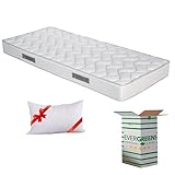 EVERGREENWEB Matratze 90x200 aus Polyurethanschaumstoff WATERFOAM, Höhe 16 cm, Ergonomisch mit Kissen aus Memory Foam Flocken, Bezug Weiß, Orthopädisch Massage-Effekt, Für alle Betten & Lattenroste