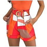 Hohe Taillierte Jean-Shorts Frauen, Für Frauen Denim Sommerkleidung Domaner Jean Shorts Lässige Mode Gedruckte Pocket Shorts Mit Gürtel Women's High Waist Jeans Shorts Tight (M, Braun)