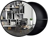 Spiegelschrank Badezimmerspiegelschrank Runder Massivholzspiegelschrank Badezimmerspiegel Schminkspiegel Wandmontierter Aufbewahrungsspiegel (Schwarz 50 cm)
