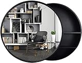 Spiegelschrank Badezimmerspiegelschrank Runder Massivholzspiegelschrank Badezimmerspiegel Schminkspiegel Wandmontierter Aufbewahrungsspiegel (Schwarz 70 cm)