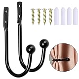 NiceLand 2 Stück Raffhalter für Vorhänge Gardinen Metall Halterung Wand Dekorative U-Form Gardinenhalter Wandbefestigung Gardinenraffer Vorhanghalter Schwarz mit Schrauben