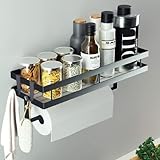 MeYuxg Gewürzregal Küchenrollenhalter ohne bohren Gewürzregal wand Küchenregal wand Gewürzregal ohne bohren Gewürzregal schwarz Gewürzregal schranktür Spice rack 4 abnehmbare Haken