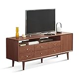 SUNESA TV Lowboard 24 'groß Fernseher Unterhaltungszentrumstand, moderner Eichenstraße mit Schubladen und offenen Regalen, minimalistische Truhe mit Messinggriffen TV Schrank (Color : Walnut)