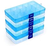 Sortierboxen für Kleinteile,6 Stück Aufbewahrungsbox aus Kunststoff für Schmuck mit 15 Gitter Verstellbare Fächer, Transparent Sortimentskasten für Schmuck Ringe Ohrringe Perlen und Andere Mini Waren