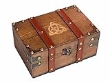 vuagmiv Triquetra Gravierte Truhe aus Holz und Leder, Holzkiste mit Samtfutter, Aufbewahrungsbox und Aufbewahrungsbox für Erinnerungsstücke