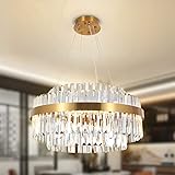 AOOCHOK Luxus Kristall Kronleuchter Modern Pendelleuchte Gold, Dimmbar Rund Hängeleuchte Kristall Lampe, für Wohnzimmer, Esszimmer, Schlafzimmer, Restaurant, Φ60 cm