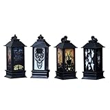 Yardwe 4 Stück Halloween-Laterne Kerze Kronleuchter Außenlaterne Retro-Dekor Totenkopf-Muster Licht Skelett Dekoratives Licht Halloween-Flammenlichter Outdoor-Knopfbatterie