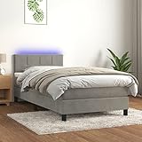 LAPOOH Boxspringbett mit Matratze & LED, Bettgestell, Betten, Schlafbett, Jugendbett, Bed Frame, Schlafzimmer Bett, Betten Für Teenager, Hellgrau 80x200 cm Samt