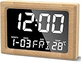 aboveClock Wecker Digital Holz mit LED Temperaturanzeige, Digitaler Wecker Uhr mit Schlummerfunktion, 8 Musik, 6 Helligkeit, Arbeitstag-Alarm, Tischuhr Wecker Digital USB und Batteriebetrieben