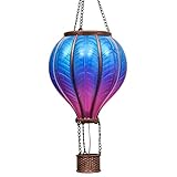 TERESA'S COLLECTIONS Gartendeko für draußen, 45cm Solarlaterne für außen, Marokkanische Solarlampe zum Aufhängen, dekorativer Flammeneffekt, blauer Ballon Solarleuchte für Rasen, Garten, Terrasse