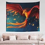 Orange-roter Phoenix-Wandbehang, Wandteppich für Schlafzimmer, Ästhetik, freistehender Wandteppich, Raumdekoration für Schlafzimmer, Heimviertel (152,4 x 130,9 cm).