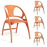 COSTWAY 4er Set Esszimmerstühle Klappbar, Klappstühle mit Rückenlehne & Armlehne, bis 150 kg belastbar, Essstühle aus Kunststoff, Stühle für Esszimmer Küche, Küchenstuhl Faltstuhl (4, Orange)
