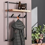 RINGO-Living Wandgarderobe mit Ablage, Kleider Garderobe Flur aus Holz & Metall, rustikale Wandregal Garderobe, Garderobe Holz & Metall, stylische Kleidergarderobe Flur, Hängeregal Industrial Style